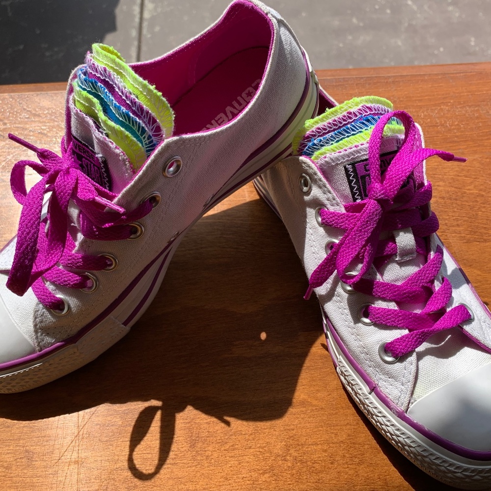 Women's Converse All Star Muti Tongue White Purple Sneaker Shoes